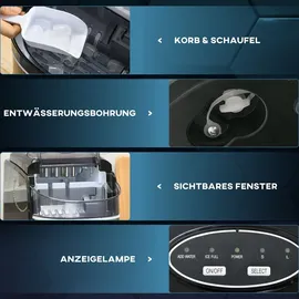 Homcom Eiswürfelmaschine, 1,8L Eiswürfelbereiter mit 1,7L Wassertank, 2 Eiswürfelgrößen, Eisschaufel,