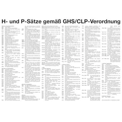 Aushang, H- und P-Sätze gemäß GHS/CLP-Verordnung - 700x500x1.5 mm Kunststoff