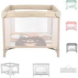 KIKKABOO Laufstall Enjoy, Reisebett klappbar, Matratze, Sichtfenster, Tragetasche beige/braun