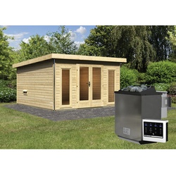 KARIBU Sauna »Kuusalu 4«, BxHxT:369 x 229 x 369 cm, 5 Personen - beige