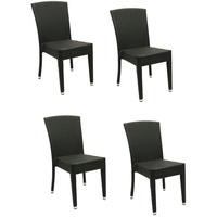 4x KONWAY® MAUI Stapelstuhl Schwarz Polyrattan Garten Sessel Stuhl Set stapelbar