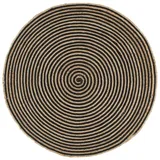 homiuse Teppich Handgefertigt Jute mit Spiralen-Design Schwarz 90 cm Teppich Wohnzimmer Teppich Rund Outdoor Teppich Jute Teppich Waschbar Wohnzimmer Teppich Waschbare Teppiche Natur Teppich