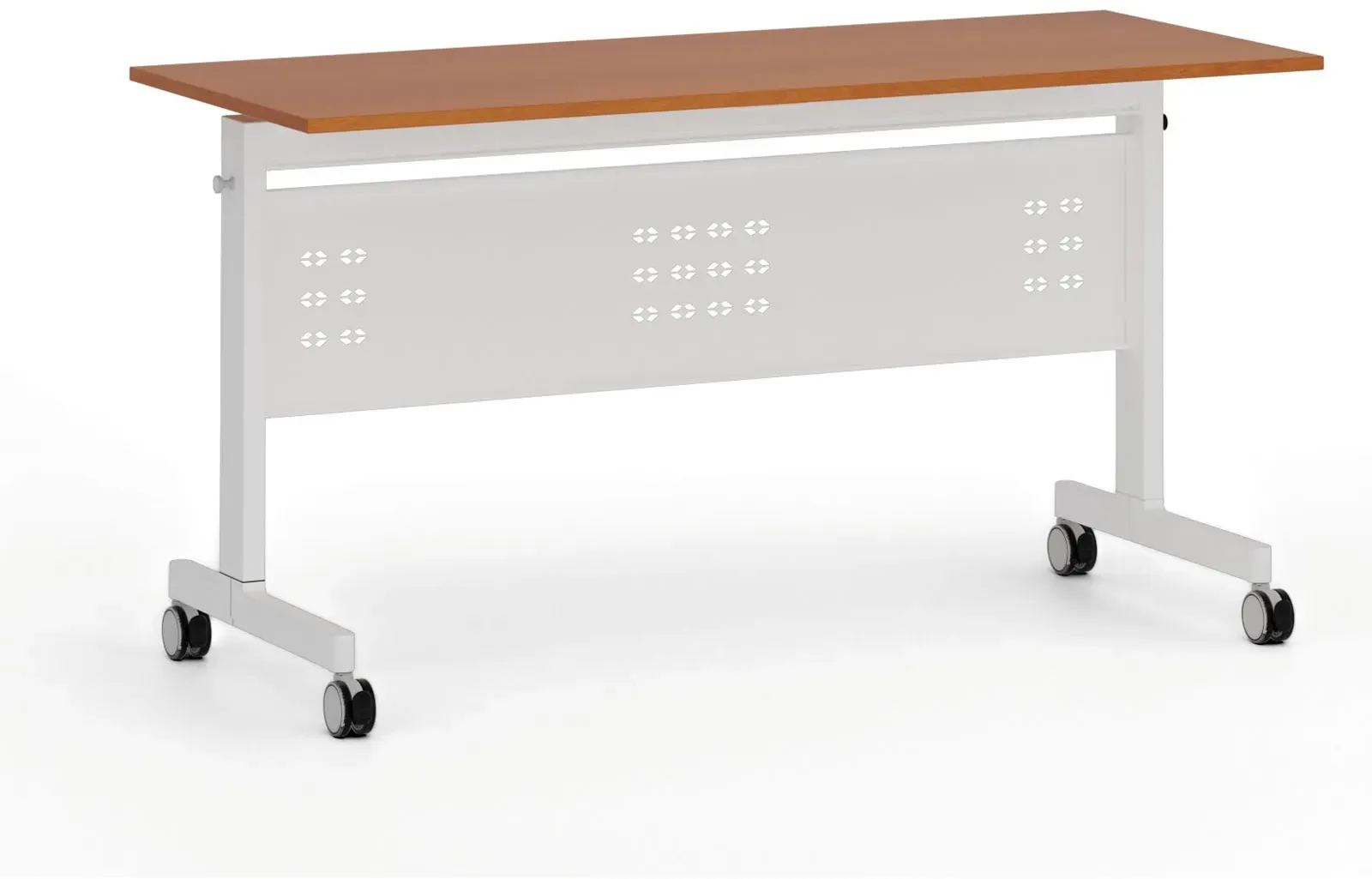 Mobiler Schreibtisch PRIMO MOBI, 1400 x 600 mm, weißes Untergestell, Kirschbaum