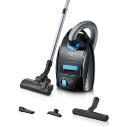 SIEMENS Bodenstaubsauger "Q 5.0 extreme silencePower VSQ5X1232, Made in Germany, Hygiene-Filter", schwarz, B:30,7cm H:24cm T:46,5cm, Staubsauger, hohe Saugkraft, integriertes Zubehör, langes Kabel, leise, schwarz