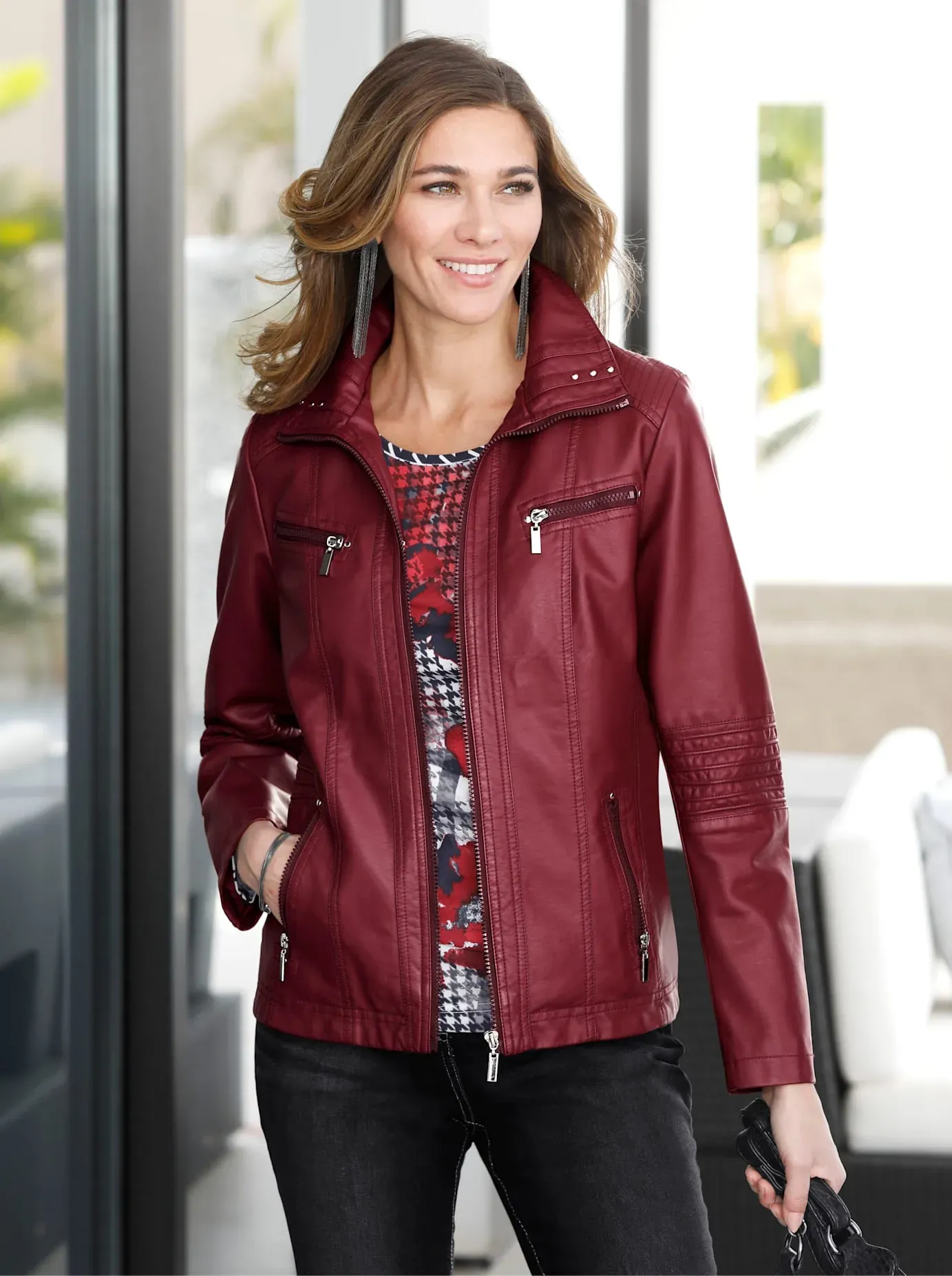 Lederimitatjacke CLASSIC BASICS, Damen, Gr. 54, rot, 100% Viskose, unifarben, Jacken
