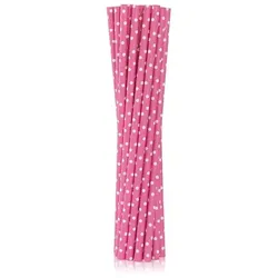 12 Trinkhalme pink mit weißen Punkten