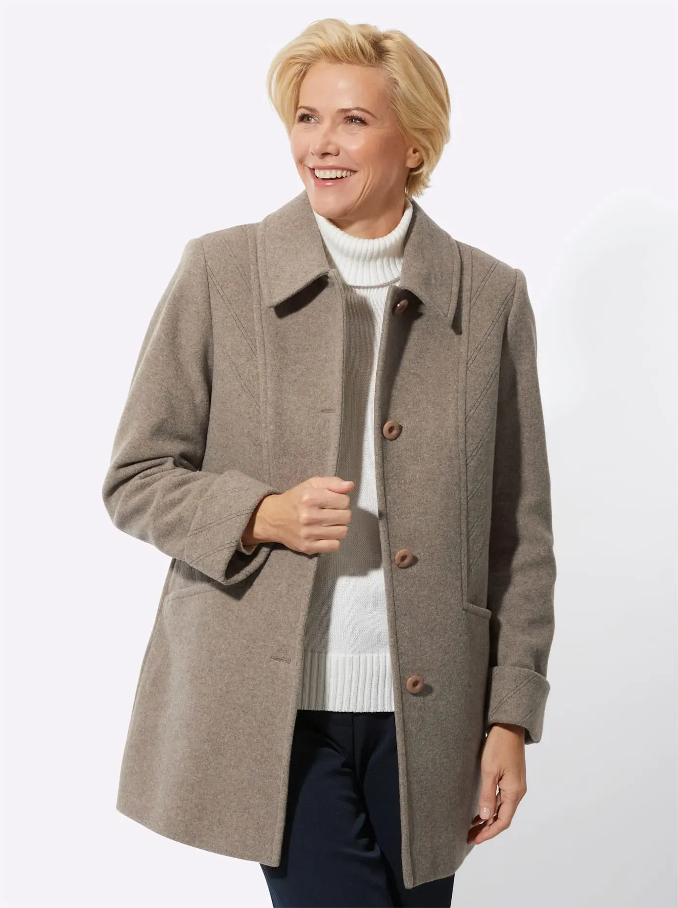 Wolljacke CLASSIC, Damen, Gr. 38, grau (taupe, meliert), 60% Wolle, 30% Polyester, 10% Kaschmir, unifarben, Jacken