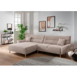 Ecksofa INOSIGN "Drago, elegant und zeitlos, komfortabel, Holzfuß, L-Form", beige, B:290cm H:81cm T:166cm, 100% Polyester, Sofas, frei im Raum stellbar, inkl. 2 Zierkissen