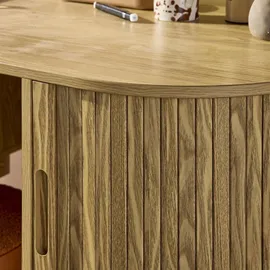 sweeek - Ovales Büro im Holzlook mit zwei Aufbewahrungsmöglichkeiten, L 120cm - Natur - Braun