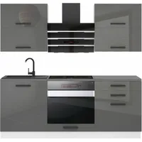 Küchenzeile Küchenblock Emily - Küchenmöbel 180 cm Einbauküche Vollausstattung ohne Elektrogeräten mit Hängeschränke und Unterschränke, ohne