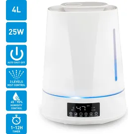 Grundig Luftbefeuchter und Aroma Diffuser 4L - Diffuser Ätherische Öle - Humidifier mit Hygrometer und Zeitschaltuhr - Räume der 15 zu 30m2 - 26 x 15 x 33 CM - Weiß