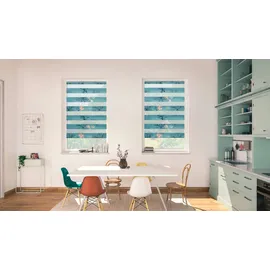 Lichtblick Duo Rollo / Doppelrollo Klemmfix 70 x 150 cm aqua floral/blau