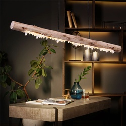 Decken Hängeleuchte aus Holz mit Kristalldekor Holzbalken Pendelleuchte Landhaus Stil Hängelampe, 1x LED 15 Watt 980 Lumen warmweiß, LxBxH 100x8x150cm, Wohnzimmer Esszimmer