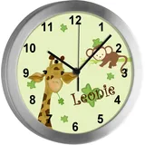 CreaDesign Kinder Funkwanduhr mit (Wunsch) Namen | Kinderzimmer Funkuhr| mit Analog ? Ziffernblatt | geräuscharm | Wanduhr Kind | Motiv Giraffe-AFFE