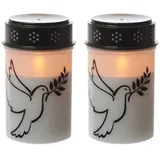 MARELIDA LED Taube Grabkerze Trauerlicht Gedenklicht Friedhofkerze batteriebetrieben aus Kunststoff (2x Taube 12cm