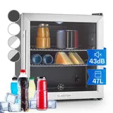 Minibar Kühler Getränkekühlschrank Glas 47L LED leise freistehend Edelstahl