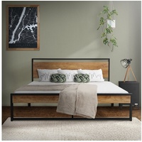 ML-DESIGN Metallbett Einzelbett Stahl mit Lattenrost inkl. Holz-Kopf- & Fußteil rustikal, Metallbett 160x200 cm Schwarz Braun Gästebett Einzelbett Jugendbett braun|schwarz