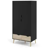 VCM ebuy24 Olon Kleiderschrank 2 Türen 2 Schubladen mattschwarz, Eiche dekor