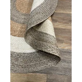 Myflair Teppich "Terra Rings", beige (natur, beige, taupe), H:10mm Ø:100cm, Jute, MYFLAIR MÖBEL & ACCESSOIRES, Teppiche, Teppich, Juteteppich, handgeflochten, Wendeteppich, gestreift, reine Naturfaser