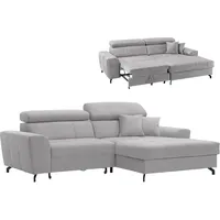 Roller Ecksofa - silber - Samt - mit Liegefunktion - Recamiere rechts