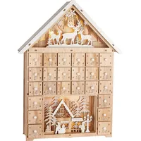 Brubaker Adventskalender zum Befüllen - Weihnachtshaus 2024 - 40 cm Weihnachtskalender aus Holz mit LED Beleuchtung - Haus Kalender Beleuchtet - Dorf - Hellbraun/Naturbelassen