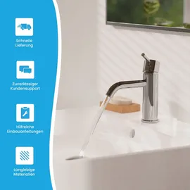 Bächlein Badarmatur Susara mit gebogenem Auslauf, Design Einhebelmischer mit langlebiger Keramikkartusche und Montage-Set, Bad Wasserhahn Chrom