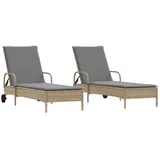 vidaXL Sonnenliegen mit Auflagen 2 Stk. Beige Poly Rattan