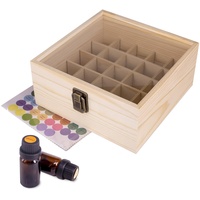 Guolich Aufbewahrungsbox aus Holz für ätherische Öle (5-15ml) zur Aufbewahrung von ätherischen Ölen, Parfüms, Nagellack und Anderen Kleinen Gegenständen (25 Slots)