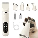 Colexy 4 in 1 Hundeschermaschine Set, Leise Pfotentrimmer für Hunde mit 4 Schneidköpfen, Kabellos Schermaschine für Haustiere Katzen Hund, für Körper, Pfoten, Augen, Ohren, Gesicht