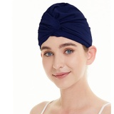 Sommer Schwimmkappe Damen Dehnbar Plissee Stoff Turban Badekappe Ohrenschutz Badehaube Frauen Strand Surfen Bademütze Schwimmmütze für Wassersport, Twisted Chemohut Schlafmütze für Lange Kurze Haare