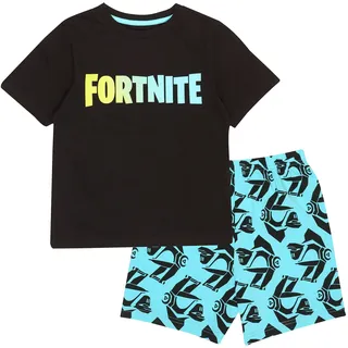 Fortnite Gradient Text-Logo Jungen Short Pyjama Set Schwarz/Teal 134 | PS4 PS5 Xbox Gamer Geschenke, Schule Jungen PJs, Kinderkleidung, Kindergeburtstags-Geschenk-Idee - 134