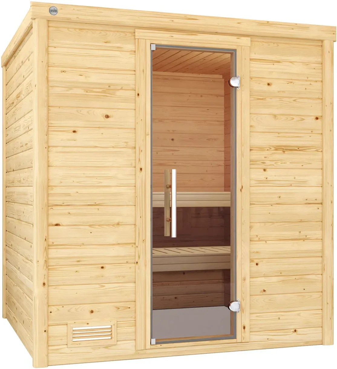 Sauna WEKA "Massivholzsauna BERGEN 2", beige (natur), Saunaofen, externe Steuerung, 7,5 kW, Saunen, Blockbohlen, moderne Ganzglastür