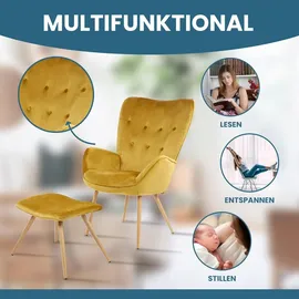 Albatros Ohrensessel mit Hocker YORK, Samt Bezug, bequem gepolstert, Fernsehsessel, Polstersessel, Farbe Ohrensessel:Gold