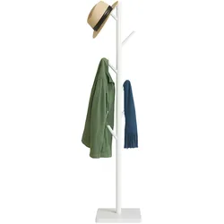 Relaxdays Garderobenständer, Baumform, 8 Haken, 3 Höhen: 102/138/175 cm, Kautschukholz & MDF, Weiß