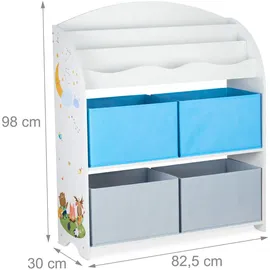 Relaxdays Kinderregal, 4 Boxen, Lagerfeuer Motiv, Spielzeug Aufbewahrung, Kinderzimmer Regal Hbt 98 x 82,5 x 30 cm, bunt, - Jugendzimmer, Kindermöbel, Kinderregale