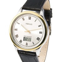 Elegante Bicolor Herren Funkuhr (deutsches Funkwerk) Armbanduhr Leder 964.4810