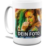 Tasse selbst individuell gestalten/Personalisierbar mit eigenem Foto Bedrucken/Fototasse/Motivtasse/Werbetasse/Firmentasse mit Logo/Hohe Tasse - Weiss