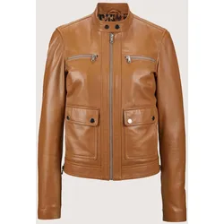 Lederjacke MADELEINE "Lederjacke Biker-Jacke aus Lammnappa", Damen, Gr. 42, braun (cognac), Obermaterial: 100% Lammnappaleder LANA., Modern, normal, Jacken