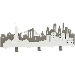 Wandgarderobe N.Y.C. Skyline 78x30 cm aus Eisen mit Holzknöpfen, modernes urbanes Design, ideal für Eingangsbereich oder Schlafzimmer, hergestellt in