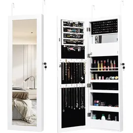 Costway Schmuckschrank mit Ganzkörperspiegel für Ringe 120 cm Weiß