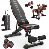 YOLEO Hantelbank Set mit Hanteln 2er Set, Klappbare Hantelbank Verstellbar bis 375KG, Multifunktionale Trainingsbank für Zuhause, Fitnessbank mit Kurzhantel Set Home Gym