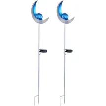 GLOBO Solar Fackeln Mond Garten Gartendeko Solarlampe Solarleuchte Außen, Blauer Lichteffekt, Crackle Glas, IP44, LED kaltweiß, H 90 cm, Garten Balkon, 2er Set