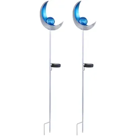 GLOBO Solar Fackeln Mond Garten Gartendeko Solarlampe Solarleuchte Außen, Blauer Lichteffekt, Crackle Glas, IP44, LED kaltweiß, H 90 cm, Garten Balkon, 2er Set