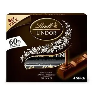 Lindt Schokoriegel Lindor Sticks Multipack, Dark 60%, 100g, je 25g, 4 Riegel