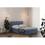 Kaiser Boxspringbett mit bettkasten matratze BALI stoff Mat Velvet Blau 140x200 cm