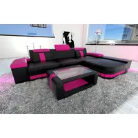 Sofa Dreams Ecksofa Ledersofa Bellagio L Form Leder Sofa Ledercouch, Couch, mit LED, wahlweise mit Bettfunktion als Schlafsofa, Designersofa schwarz