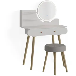 Vicco Schminktisch Edda Weiß 80 cm mit LED Beleuchtung und Hocker