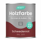 Grundmann Holzfarbe ACL 100 - Holzlack 3 Kg Rot - 4in1 Holzfarbe & Wetterschutzfarbe - Wetterfest für Innen und Außen - RAL 3011 Braunrot/Schwedenrot