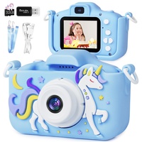 Ainiv Kinder Kamera, 2.0”Display Digitalkamera Kinder, Einhorn Kinderkamera, Weihnachten Geburtstag Geschenke für Mädchen Jungen Alter 3-12, 1080P HD Anti-Drop Fotoapparat Kinder für Spielzeug (Blau)