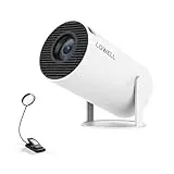 LQWELL HY300 PRO Mini Beamer + Buchleuchte Kombination, 4K 1080P Unterstützung, Android 11, kabellose Projektion, unterstützt Airplay Miracast, mit WiFi Bluetooth, tragbarer Projektor